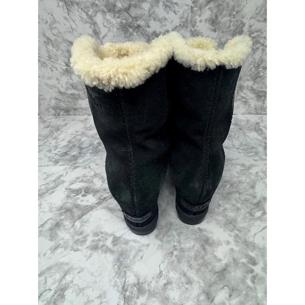 Sorel Joan of‎ Arctic 🖤Wedge II Shearling Black Leather Suede Boots sheep skin